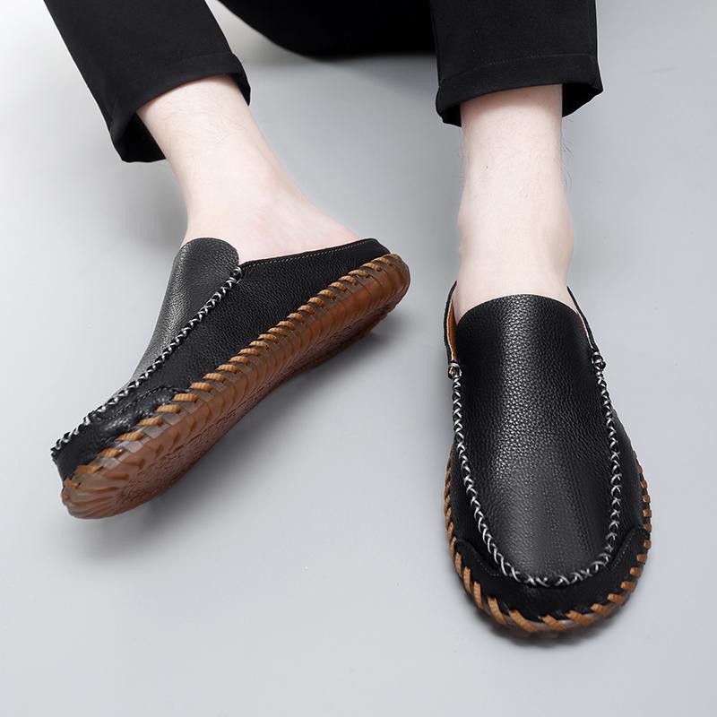 Plus Size 38-48 Handmade Mules Mens Backless Loafers Slippers Half Shoes For Men Slide Closed Toe Sandals Semi-Drag Casual Shoes