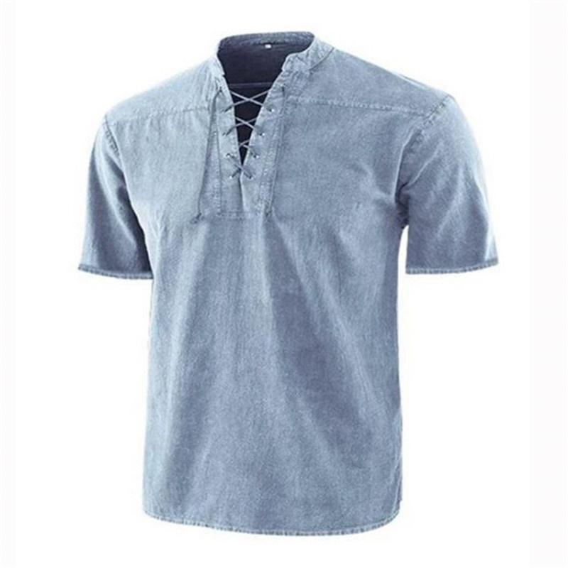 

Shirts Tops Plain Muscle Casual Lace up T Shirt Blouse Mens V Neck Short Sleeve