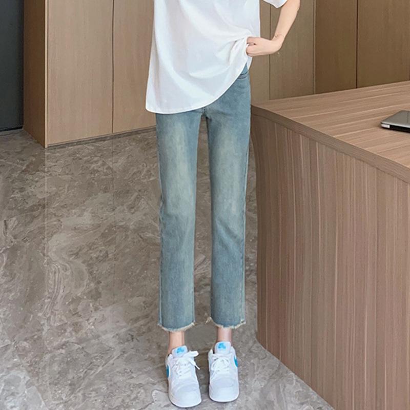 

Maternity Nine-Point Stretch Jeans for Spring/Autumn – Breathable Casual Pants Medium синій