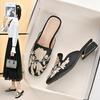 Fashion desinger embroider silk slippers women square toe med-high heels slides shoes woman outdoor floral footwear metal heel pantuflas