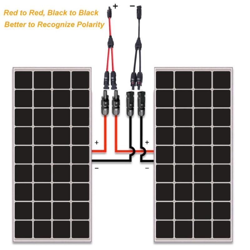 Power Solar Connectors 20A Y-Branch Cable, Solar Cable Parallel Adaptor In Pair For Solar Panel 1*M/Ff+1*F/Mm Black Red Power