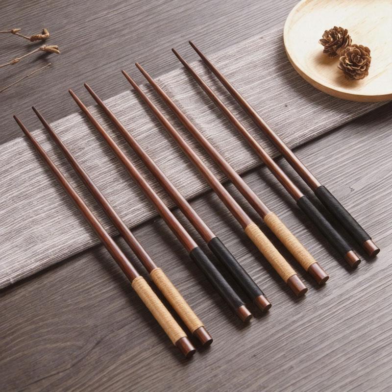 4 Pairs of Handmade Japanese Natural Chestnut Wood Sushi Chopsticks Reusable Chopstick Set Value Gift Sushi Chinese Food Tie