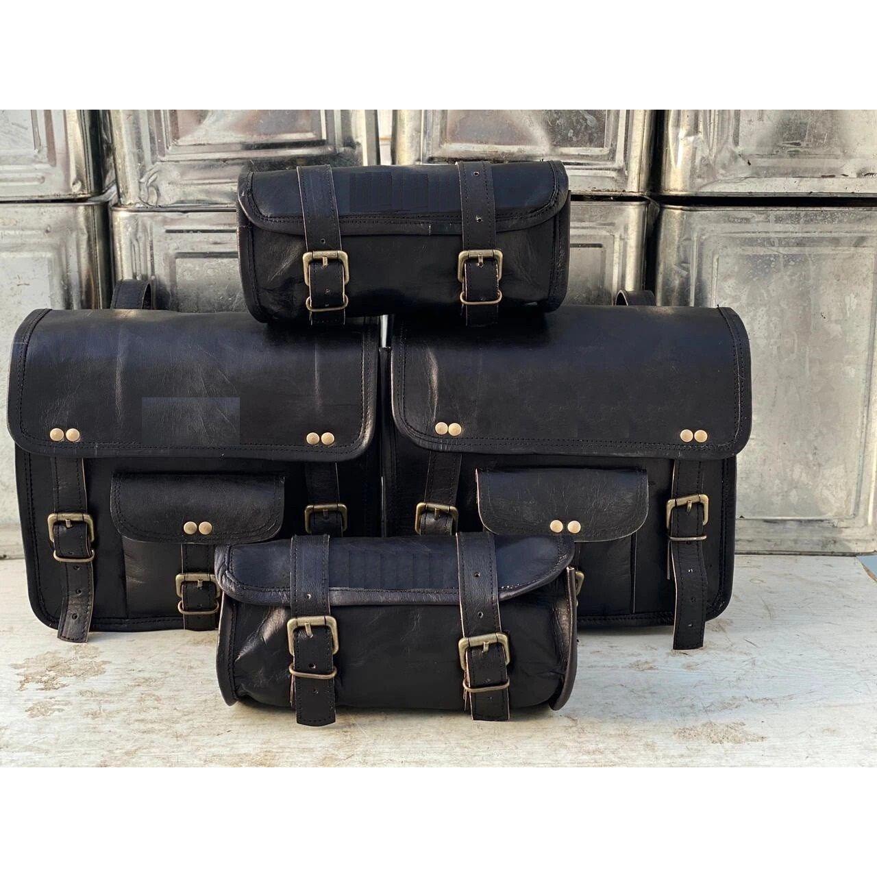 

Кожаные мотоциклетные седельные сумки 4 черных кожаных боковых сумки Корзины 4 комбинированных сумки