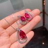 Wish Fashion Red Treasure Pendant Necklace Earrings Women'S Droplet Shape Suit