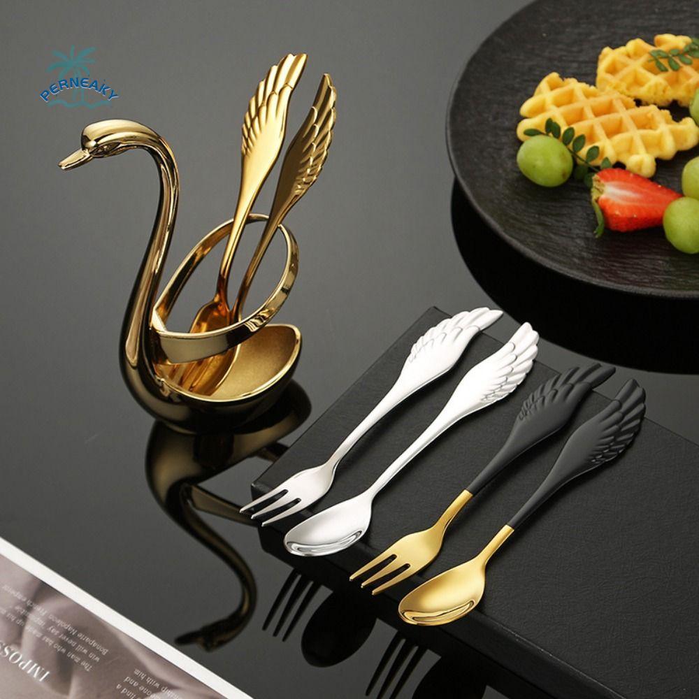 Stainless Steel Swan Cutlery Set Elegant Creative Cutlery Holder Racks Beautify Decorative Dessert Forks Spoons Dessert Table