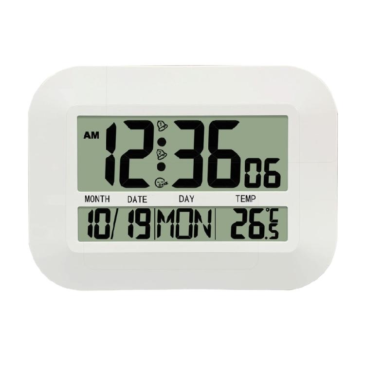 

LED Digital Clock Features Temperature Auto Time Sync 8 Language Weekday Home Office Multifunction білий