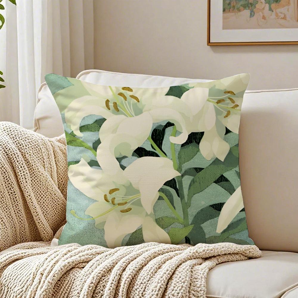 Beautiful and Warm Lily Flowers Cushion Cover Pillowcase Antidustmite Living Room Sofa Decor Cushion Room