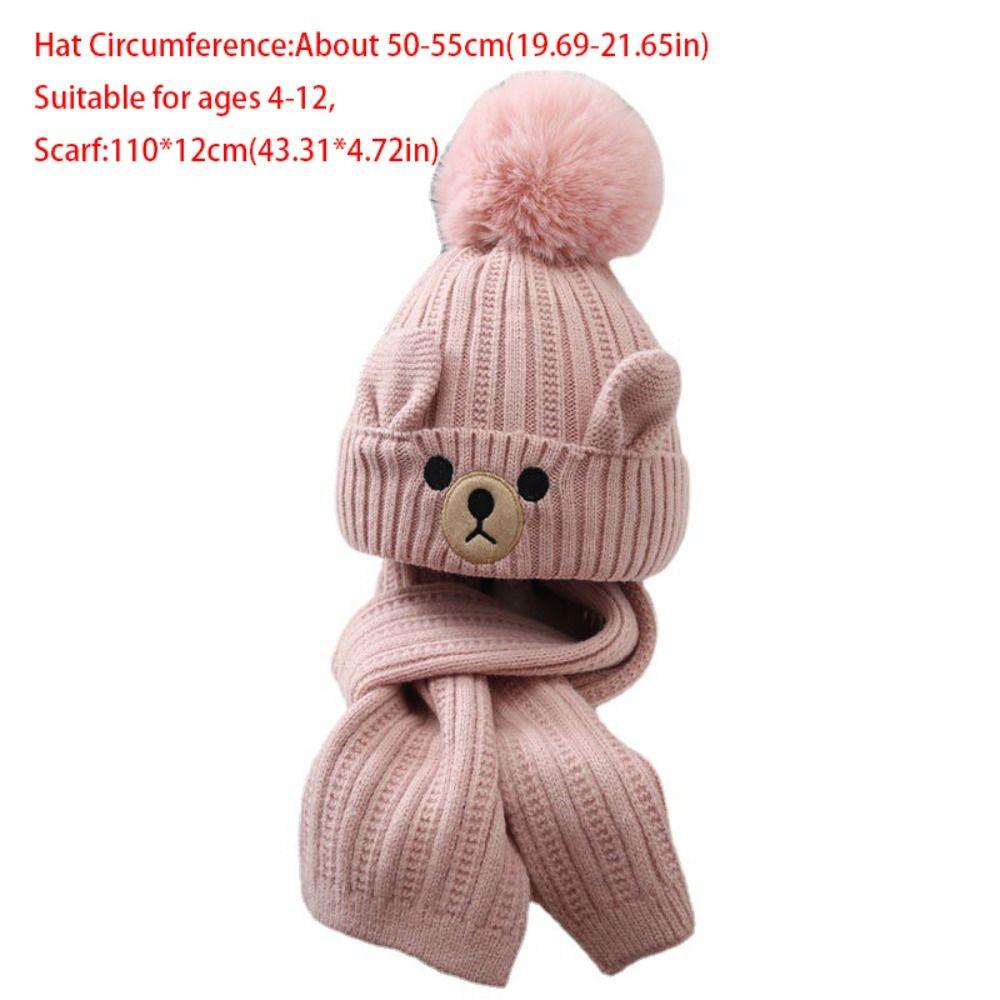 Comfortable Plush Bear Children Scarf Hat Set Cartoon Warm Wool Beanie Neck Warmer Cute Warm Knitted Cap Girls