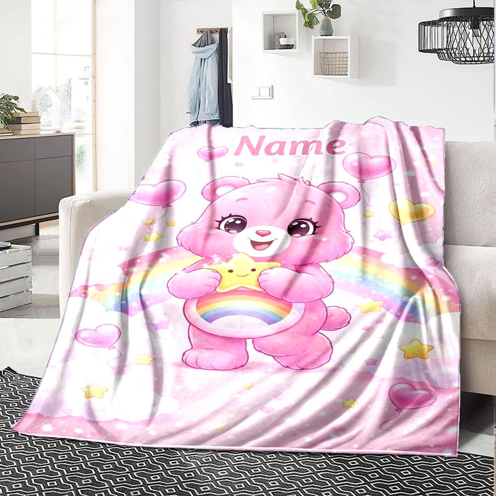 Custom Name Bear Theme Printed Blanket Perfect For Couch Bed Travel Outdoor Use Machine Washable Cozy Durable