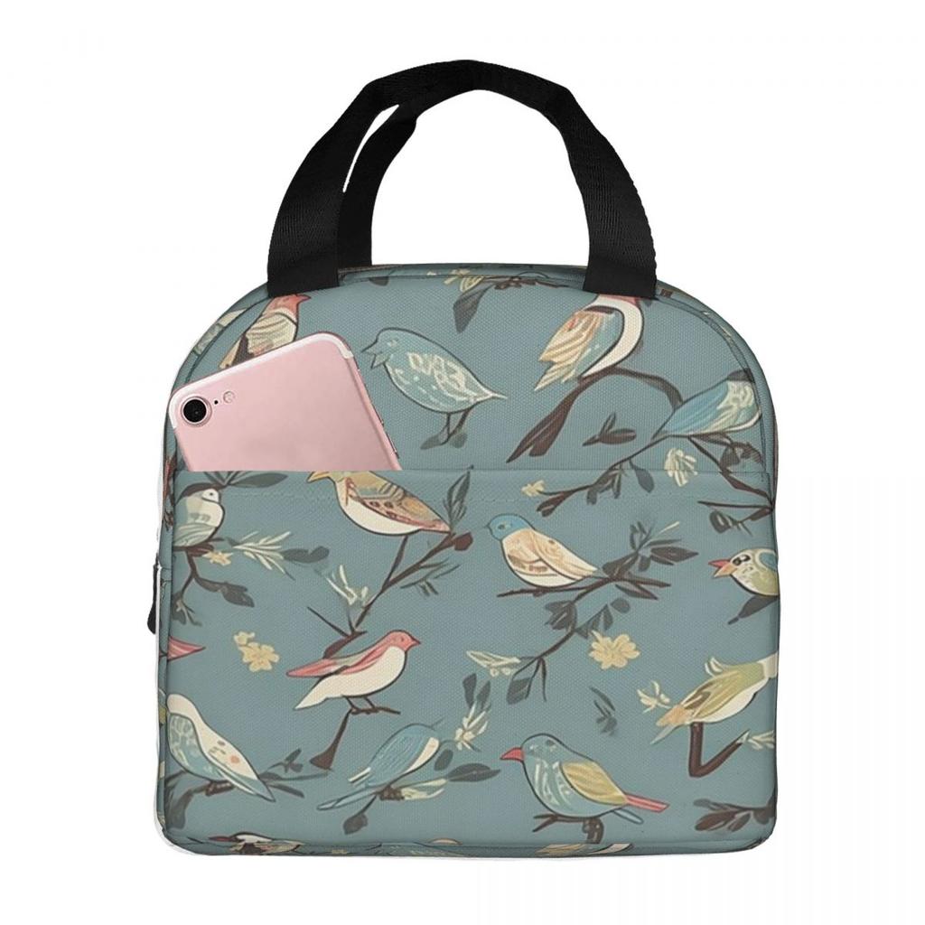 Vintage Bird And Botanical Branch Insulated Lunch Bag for Kid School Cooler Thermal Food Box Tote Portable Lunch Boxes Container