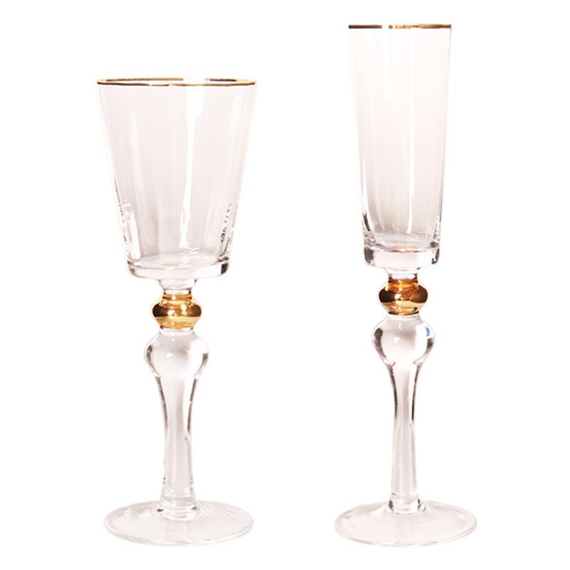 Handmade Crystal Wine Glass with Gold Rim & Beaded Design - Red Wine & Champagne Flute