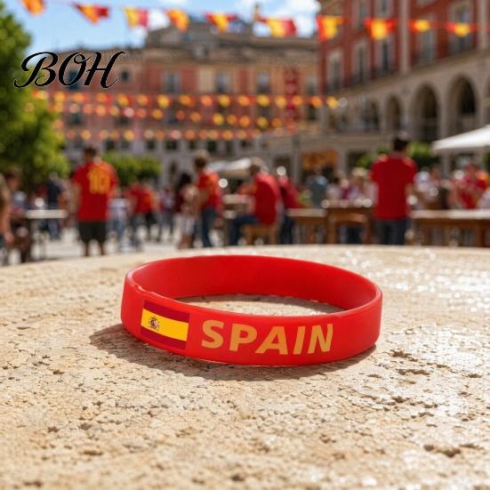 Kids And Adult Wristband Soccer Silicone Bracelet, National Flags Adjustable Wristbands with Breathable Band Snap Buckle for Sports Events,