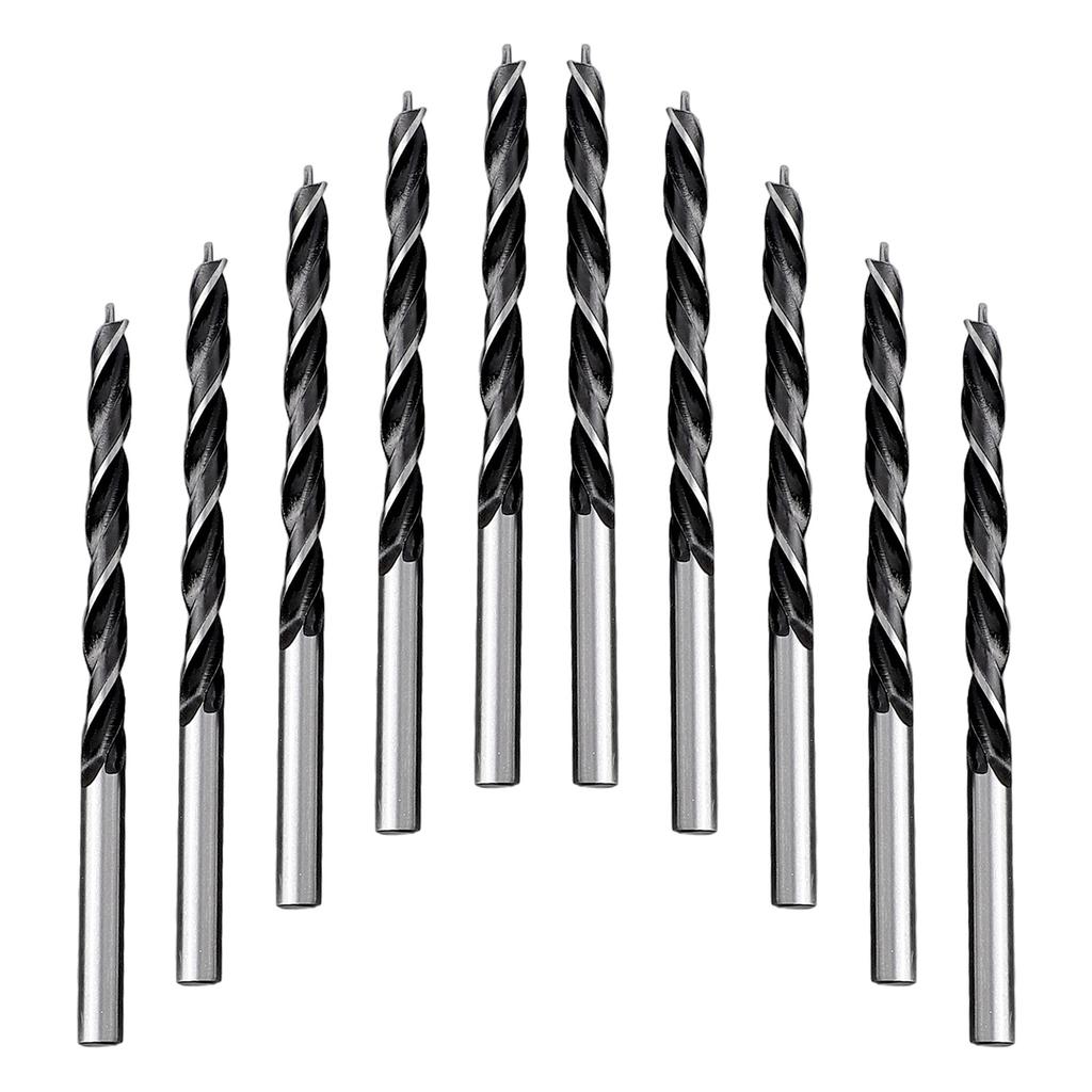 10pcs High Carbon Steel Woodworking Spiral Drill Bit 5mm Wood Drills Full Grinding Blade W/ Center Point Power Tools Parts