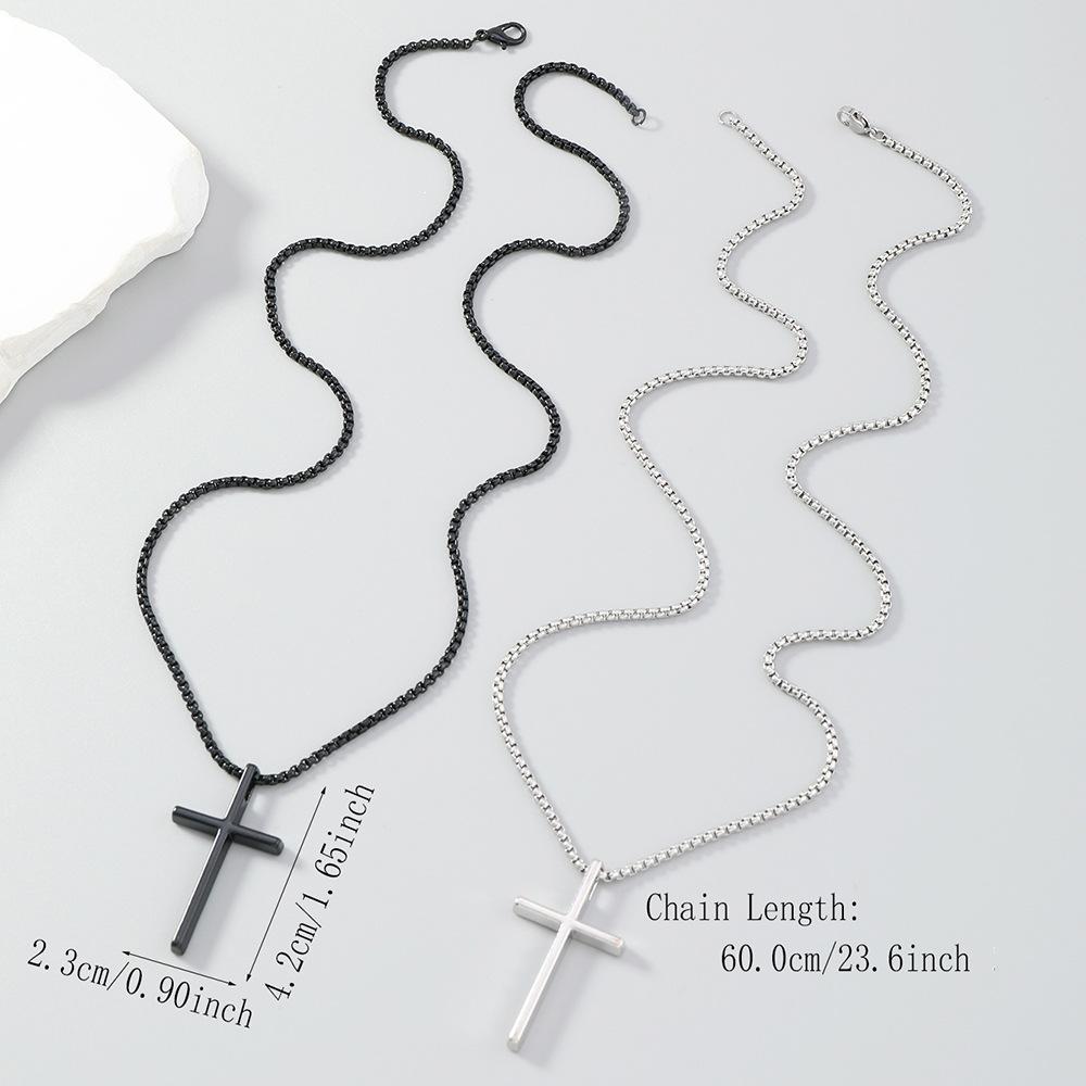 Two European and American Trendy Brand Hip-hop Men's Titanium Steel Cross Pendant Necklace Fashionable Daily Commuter Couple Accessories with Chain