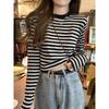 Mall Counter Korean Style Stripe Long Sleeves Shirt Women Autumn New Niche Design Sense Slim Fit Bottoming Shirt Top Ins
