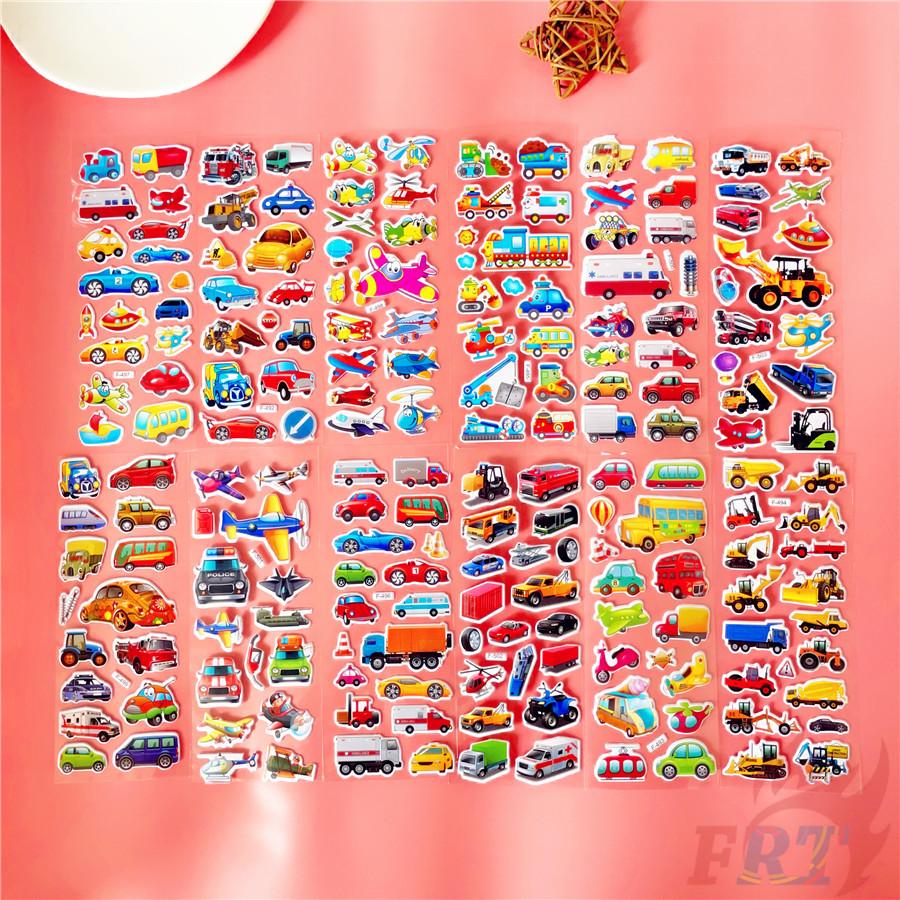 12Sheets/set Cartoon Vehicles Rewards Sticker Puffy Bubble Toys Stickers