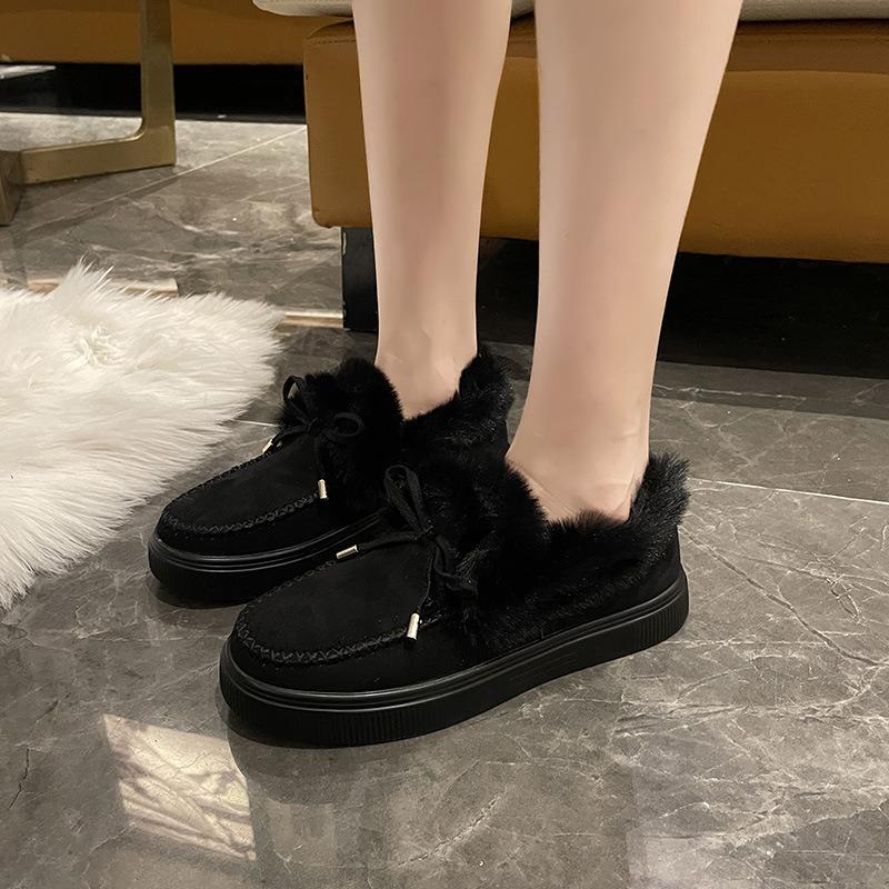 Winter Cotton Boots with Bow Detail Warm Flat Boots In Plus Sizes Versatile Women's Boots with Fur Lining