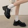 Černé módní všestranné šněrovací malé kožené boty pro dámské léto 2025 nové na silné podrážce zvyšující výšku design britského stylu jednokrátké boty