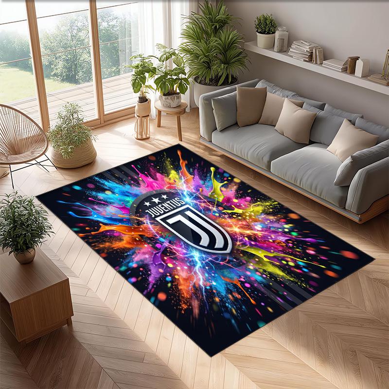 Juventus FC bedruckter Flanell-Teppich rutschfest weicher Polyester-Bodenbelag Indoor-Dekormatte für Schlafzimmer Wohnzimmer Sofa