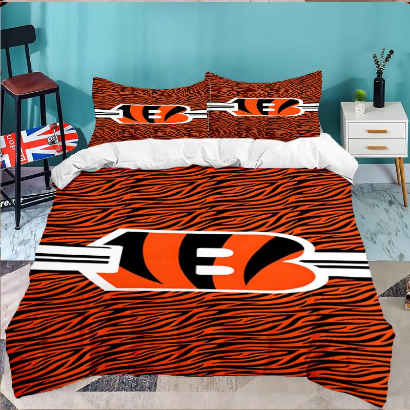 Bengals Team Logo Artwork 3pcs Bedding Set,Including 1pc Duvet Cover And 2pcs Pillowcases Perfect Gift for Christmas,Ideal for Bedroom, Dormitory