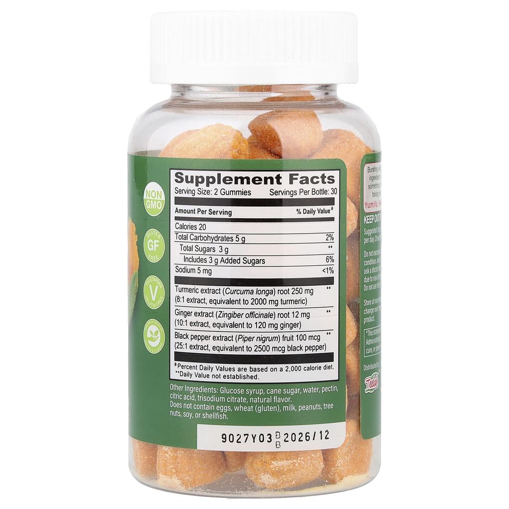 YumVs, Ginger & Piperine Gummies with Turmeric Curcumin, Peach, 60 Gummies