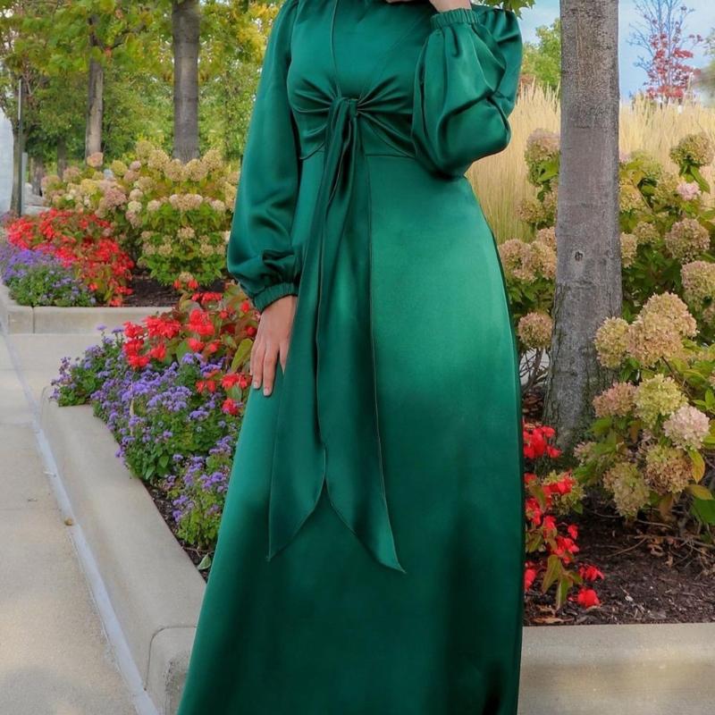 Double Wear Ramadan Muslim Dress Abayas Lace Up O-Neck Dubai Turkey Islam Clothing Kaftan Robe for Womens Girls