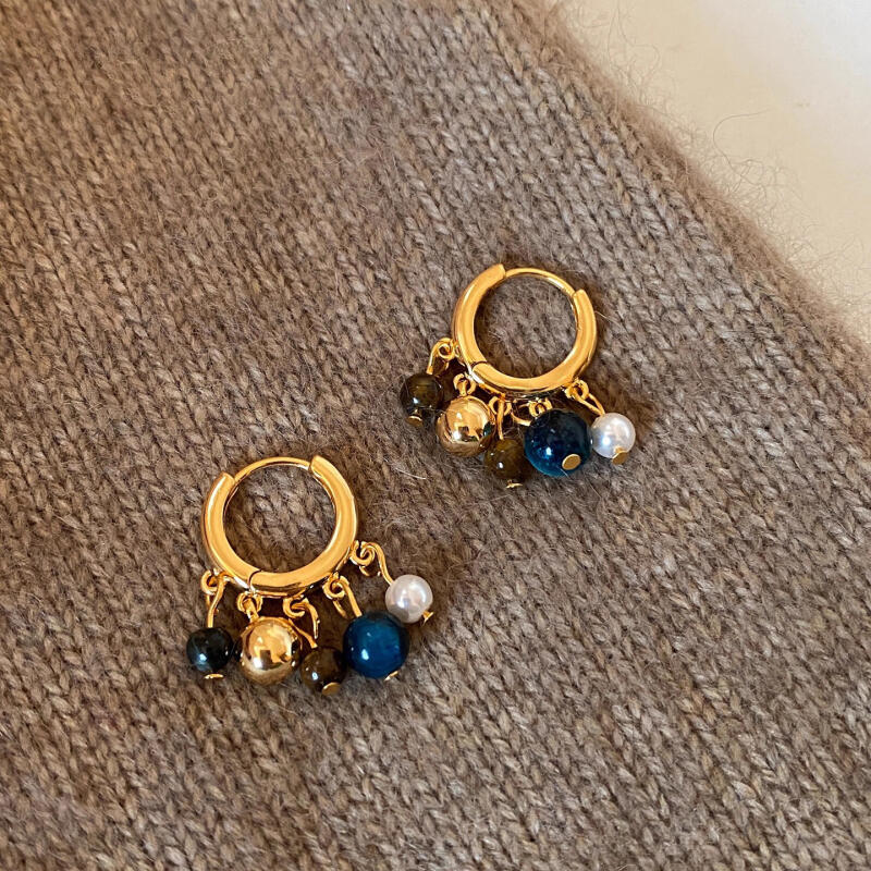 Trendy Brown Stone Pearl Beaded Pendant Earrings for Women Girls Maillard Vintage Earrings Buckle Vacation Jewelry Accessories