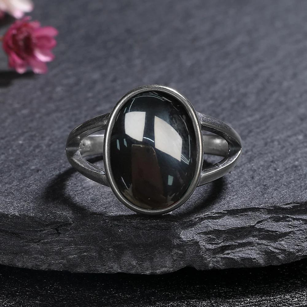 Vintage 925 Sterling Copper Ring Natural Black Onyx Ring Oval Round Stone Retro Fine Zircon Gift Sun Shaped For Women Men