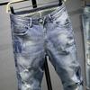 Trendy Spring/Summer Light Shadow Printing Broken Beggar Denim Pants High End Men's God Jeans Men