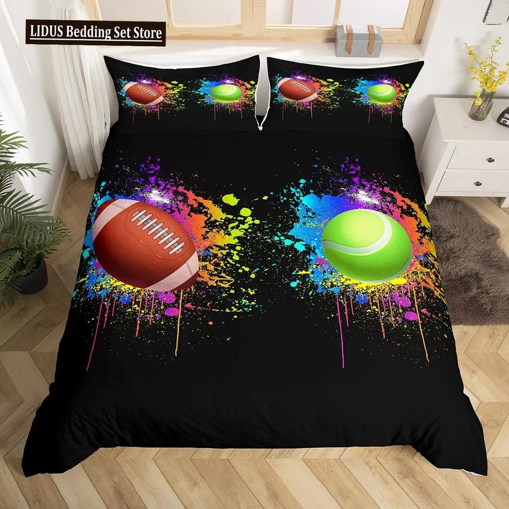 Tennis Ball Duvet Cover Set Sports Game Themed Bedding Set Twin Size For Boys Teens Adult Tennis Racket Ball Comforter Cover