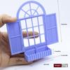 1Pcs Miniature Purple Arched Window Frame Decor 1:12 Scale Dollhouse Window With Flower Box For Diorama Scene & Photography Prop