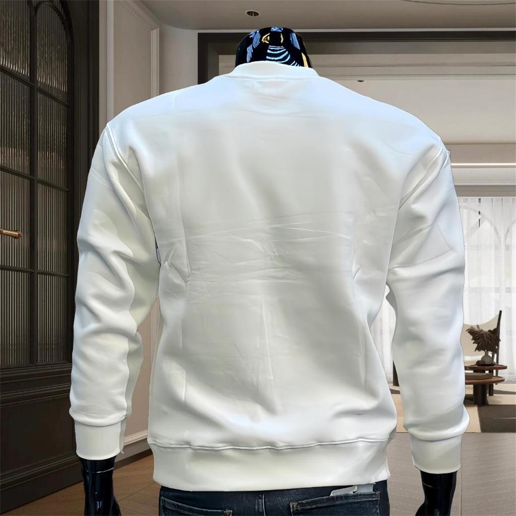 Trendy Light Luxury Men's Printed Round Neck Hoodie - Casual Slimming Base Layer in Old Money Style