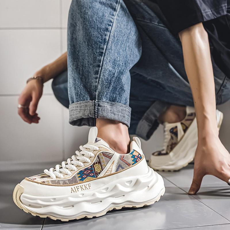 Mode Blaue Herren Plateau-Sneaker Lässige Persönlichkeit Bedruckte Low-Sneaker Herren Schnürschuhe Atmungsaktive Trainer Zapatillas De Hombre