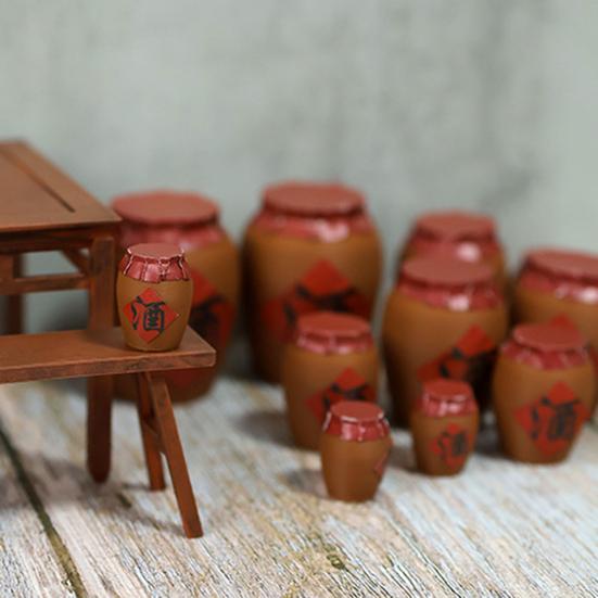 Miniature Liquor Jar Chinese Style Mini Decorative Wine Jar Model Toy DIY 1/12 Dollhouse Kitchen Dining Room Table Decoration Accessories