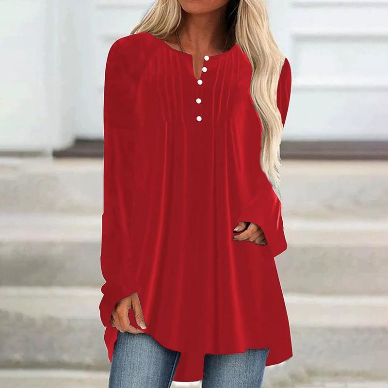Damen V-Ausschnitt Knöpfe Brustrüschen Asymmetrischer Saum Samt Langarmhemd