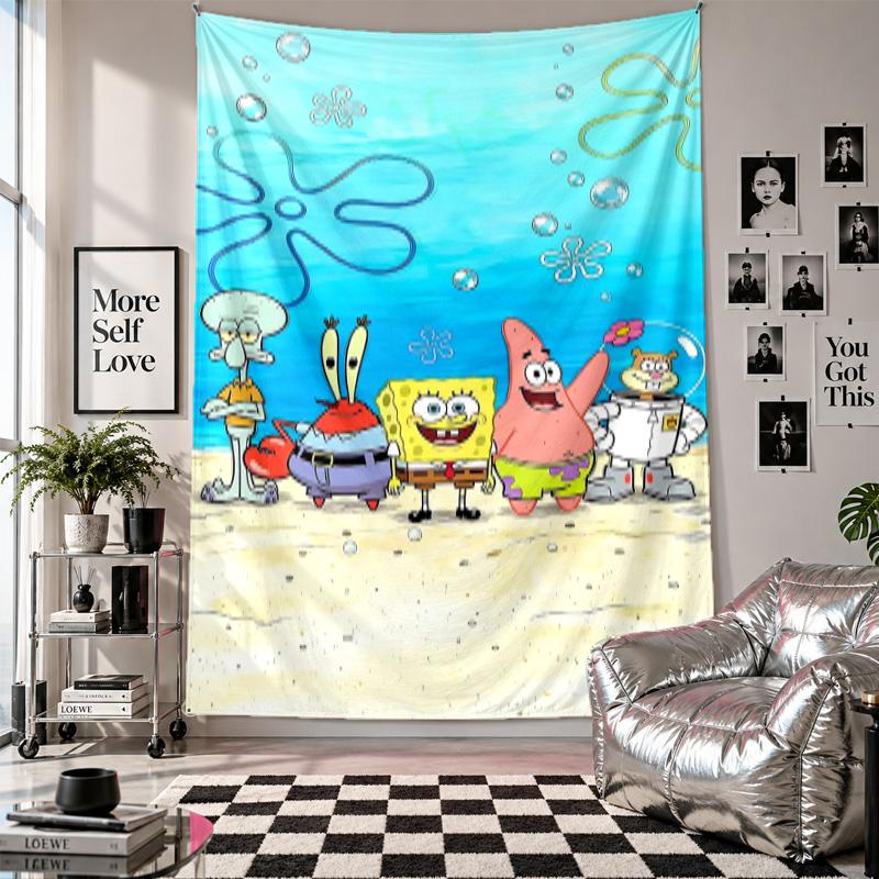 Wall TapestrySpongeBob Football Art Hanging Cloth Decorative Background Cover for Room Decoration