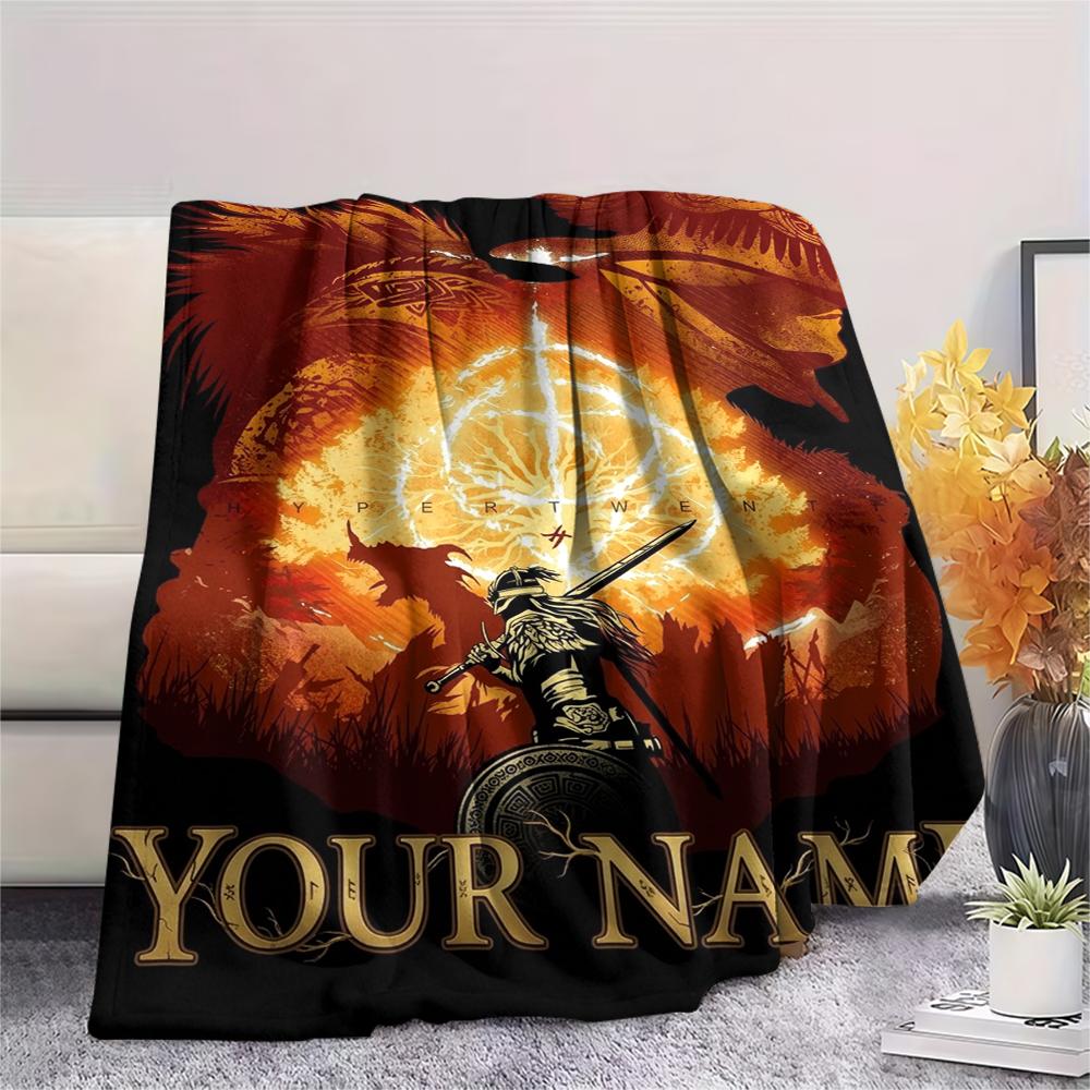 1 Stück Individueller Name Elden Ring Gemustert Flanelldecke Geeignet für Alle Jahreszeiten für Heimdekoration Wärme und Komfort Geschenke Feiertagsgeschenk