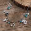 Vintage Turquoise Pendant Flower Plate Flannel Necklace Niche Ethnic Style Flannel Harajuku Necklace