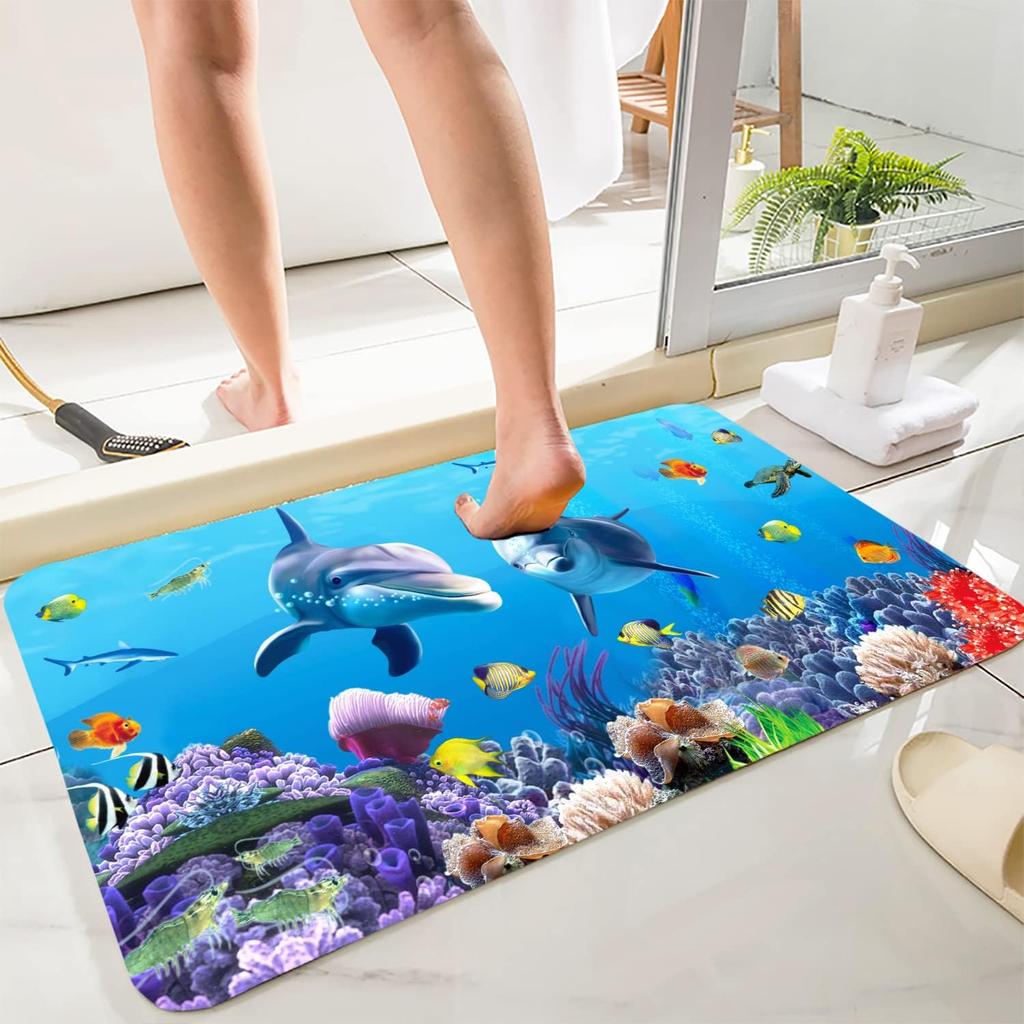 Bathroom Uses Absorbent Non Slip Bath Mats, Kitchen Floor Mats, Artistic Small Stone 3D Carpets (24x16 Inches), and Flannel Memo