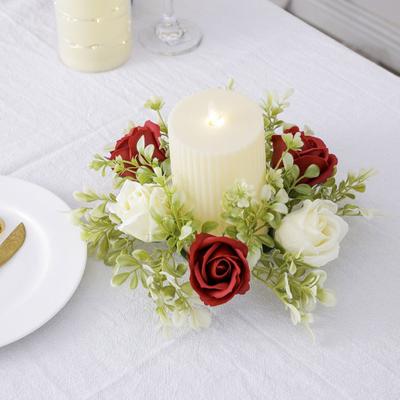 Yousheng Artificial Rose Candle Ring Pillar Candles Greenery Flower Wreath Seasonal Candle Ring for Wedding Centerpiece Holiday Decor