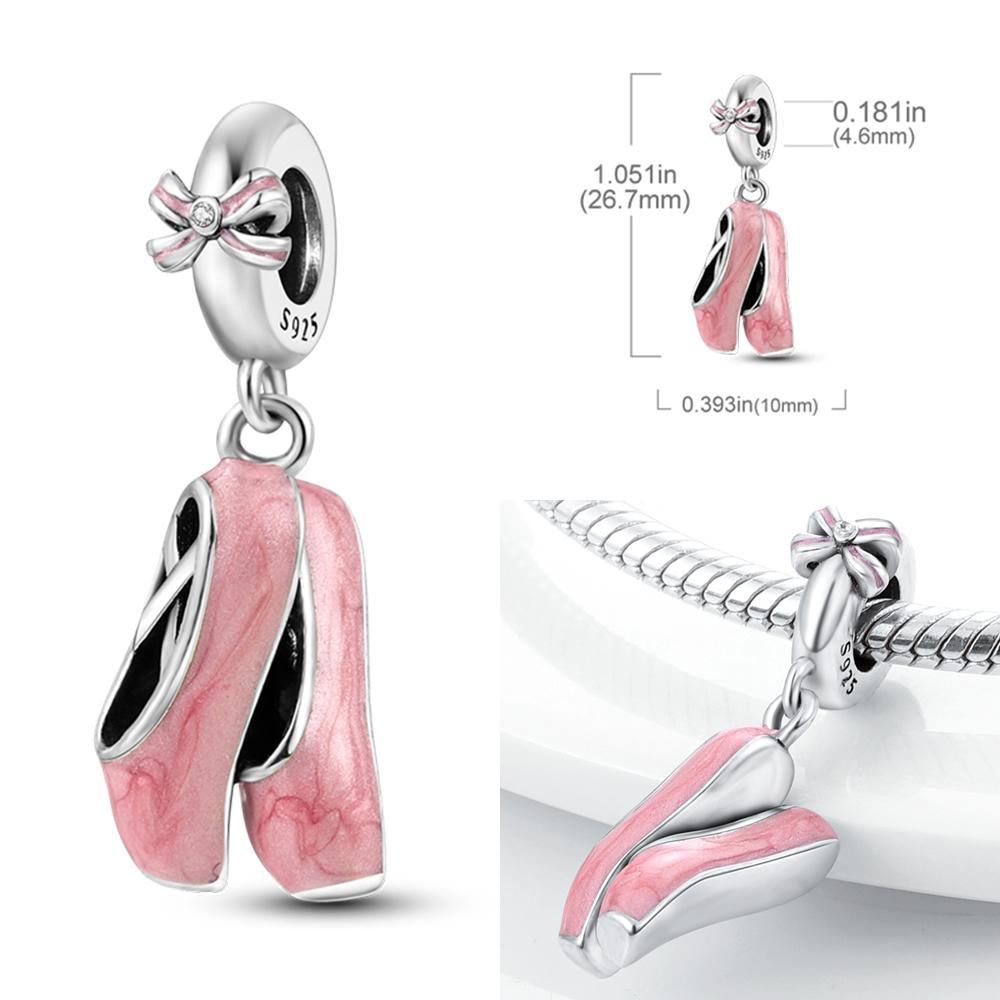 Fit Original Banglecopper Ballet Dancer Charms Dancing Shoes Beads Pendent Dangle Bracelet Necklace Diy Women Jewelry Gift