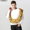 INCERUN Men Round Neck Long Sleeve Shiny Finish Ruffled Patchwork Loose T-shirts
