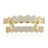 Halloween Vampire Fangs Hip Hop Jewelry 8 Teeth Top and Bottom Grillz Set Iced Out Gold Plated Diamond Grillz for Teeth