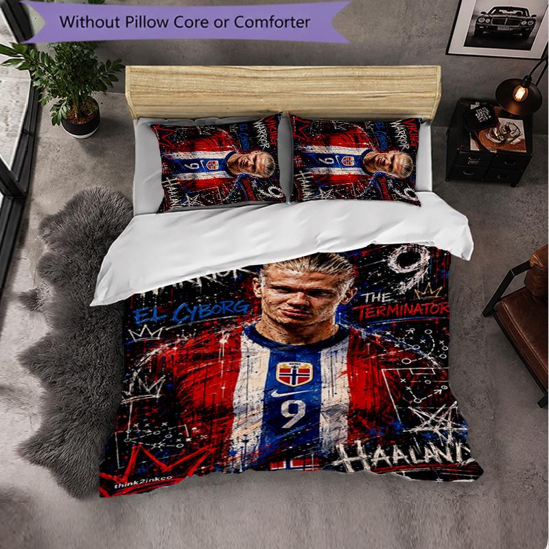Biancheria da Letto a Tema Erling Haaland Set 3 Pezzi Copripiumino Biancheria da Letto Decorativa Per Stanza Adolescenti Decorazione Casa