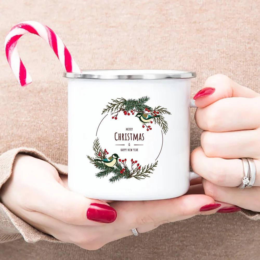 

Эмалированная кружка с принтом рождественского венка, кружка для кемпинга, рождественский подарок для бабушки, мамы, бабушки, домашнего декора, подарочные кофейные кружки в стиле хюгге 360ml