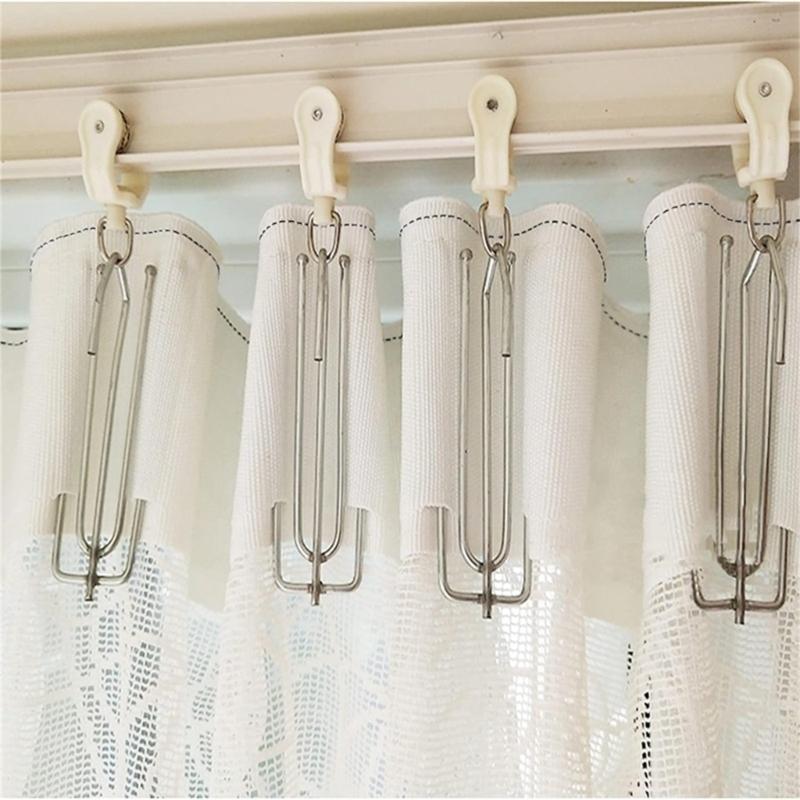 6 Meter Curtain Pleating Tape White Pleater Tape with 15Pcs 4 Prongs Curtain Pleat Hooks Clips for Making Home Decors