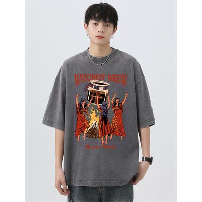 Witches Brew Coffee Black Magic Washed Retro Male Tops Loose Street T-Shirt Summer Tshirt Oversized Loose Tees