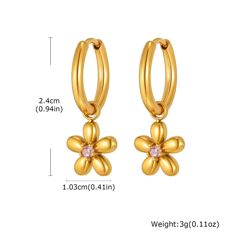 Vintage Luxury Zircon Flower Charms Huggies Hoop Earrings,18k Gold Plated Stainless Steel Earrings, Christmas Gift for Her
