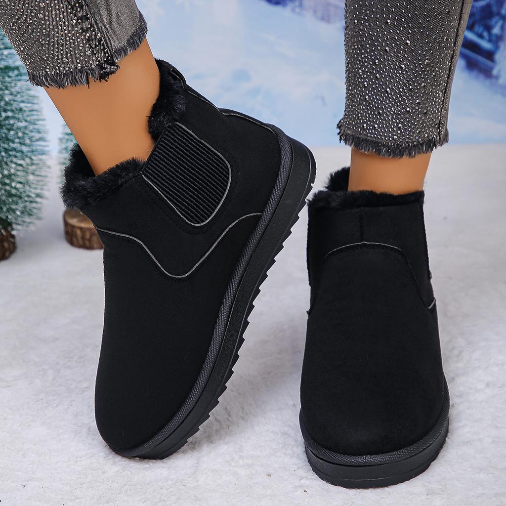 Fashion 2025 Winter Women Short Plush Warm Snow Boots Casual New Suede Fur Chelsea Ankle Boots Flats Platform Shoes Zapatos De Mujer