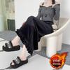 Women's Layered Velvet Midi Skirt with High Slit and Ruffle Lace - Thickened for Autumn and Winter